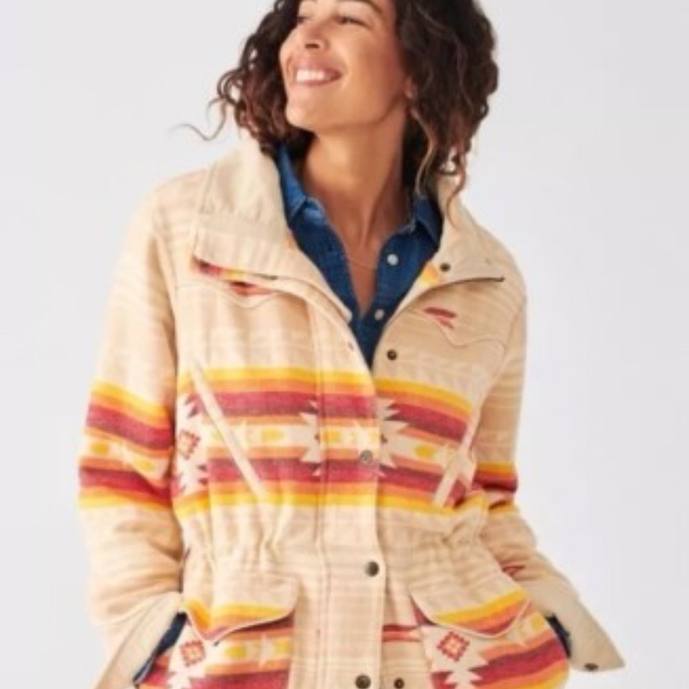 Cream and Red Utility Jacket Southwestern Design